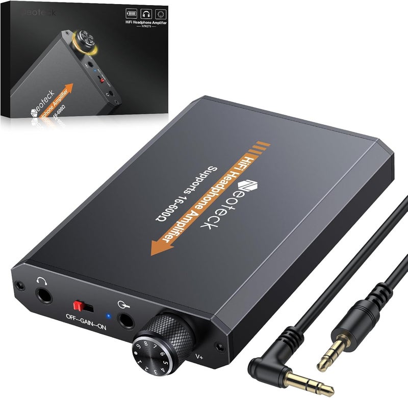 Neoteck Amplifier 16-600 Ohm Portable Headphone Amplifier,3.5mm Jack Rechargeable Headphone Amp with Volume Control,Two-Stage Gain Switch, Headset Amplifier for PC/CD/MP3/MP4 Players - Image 1